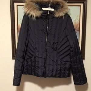 Michael Kors Women’s Puffer Down Jacket with Racoon Fur Trim Hood